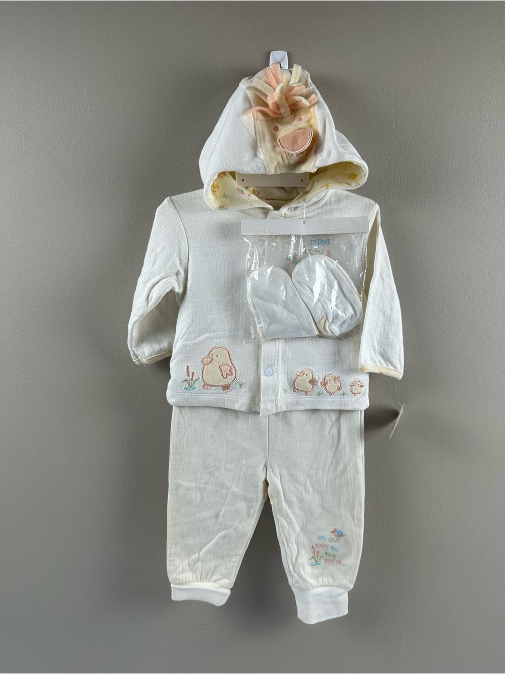 Lemon Frog 3 Piece Set with Chick Appliqué Hood and Pants